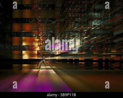 Astratta la strada della città futura o la sala futuristica - illustrazione 3d generata al computer. Fantascienza o concetto hi-tech. Sfondo o grafica del desktop Foto Stock