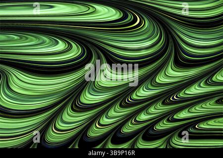 Sfondo frattale ondulato - immagine astratta generata digitalmente. Marbling digitale: Onde e ricci caotici. Per copertine, web design, poster Foto Stock