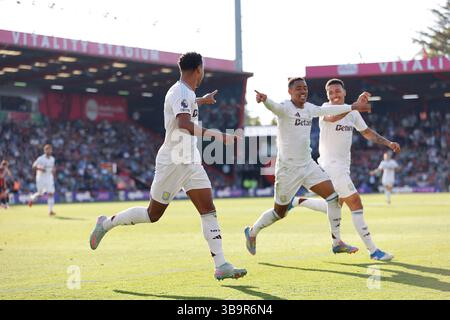 Vitality Stadium, Boscombe, Dorset, Regno Unito. 10 maggio 2025. Premier League Football, AFC Bournemouth contro Aston Villa; Watkins dell'Aston Villa festeggia dopo aver segnato per 1-0 nel 45 6 ° minuto Credit: Action Plus Sports/Alamy Live News Foto Stock
