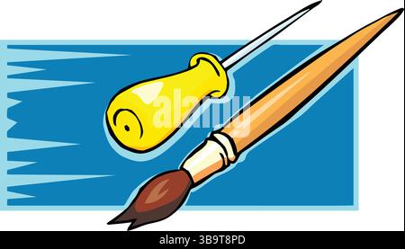 illustrazione vettoriale degli strumenti di un pennello in stile cartone animato Illustrazione Vettoriale