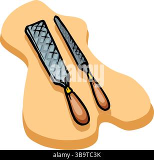 Un'illustrazione vettoriale astratta mostra un set di scalpelli manuali in stile cartone animato Illustrazione Vettoriale