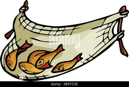 Industria ittica produzione ittica composizione isometrica con immagine isolata della rete di pesce ripiena di pesce, è un'illustrazione vettoriale Illustrazione Vettoriale