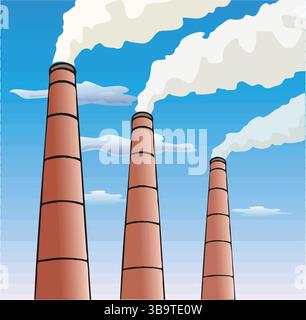 Illustrazione vettoriale isolata icona di fabbriche di edifici industriali e centrali elettriche Illustrazione Vettoriale