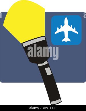 Un'illustrazione vettoriale astratta mostra una torcia aeroportuale in stile cartone animato Illustrazione Vettoriale