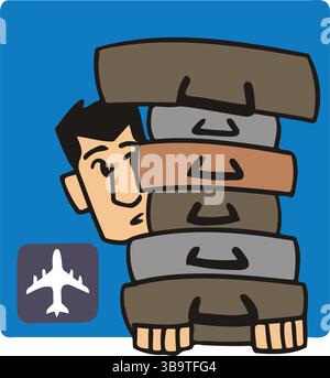 Un'illustrazione astratta del vettore mostra un bagaglio aeroportuale in stile cartone animato Illustrazione Vettoriale