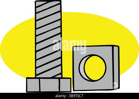 Un'illustrazione astratta del vettore mostra un dado e un bullone a vite in stile cartone animato Illustrazione Vettoriale