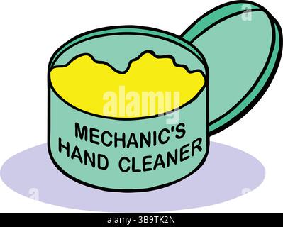 Un'illustrazione astratta del vettore mostra un detergente per le mani meccanico in stile cartoni animati Illustrazione Vettoriale