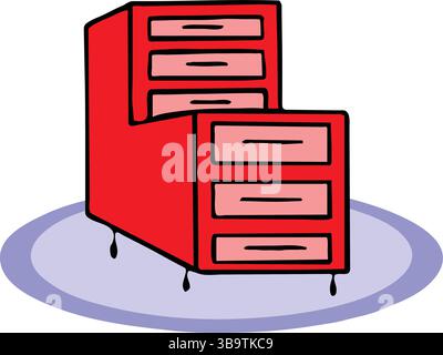 Un'illustrazione astratta del vettore mostra un cassetto meccanico in stile cartoni animati Illustrazione Vettoriale