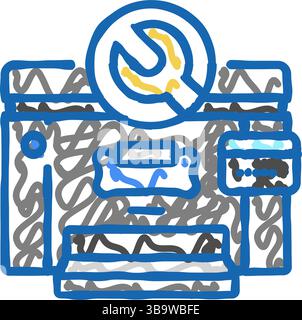 illustrazione del doodle dell'icona del computer di riparazione della stampante Illustrazione Vettoriale