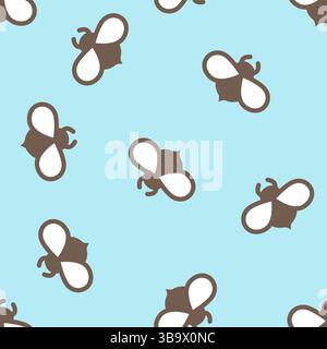 Cute Bees Flying Blue background Illustrazione Vettoriale