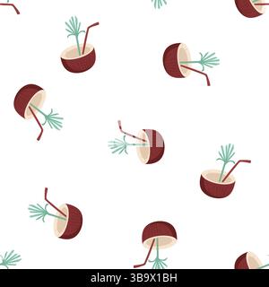 Bevanda al cocco con sfondo bianco senza cuciture Illustrazione Vettoriale