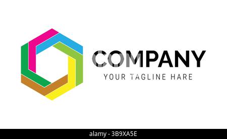 logo aziendale astratto esagonale colorato con un moderno design geometrico per il branding e l'identità aziendale Illustrazione Vettoriale