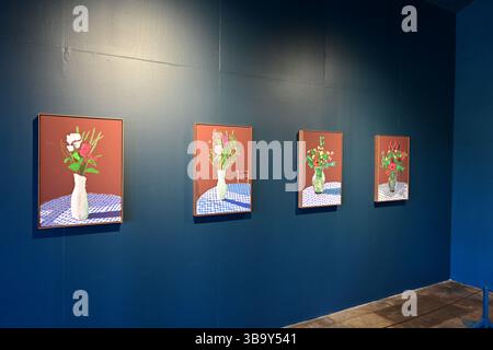 David Hockney, i Pad Paintings, venti fiori per il 2025 e alcuni quadri più grandi, Saltaire, West Yorkshire Foto Stock