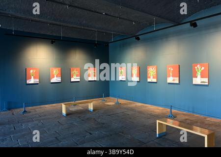 David Hockney, i Pad Paintings, venti fiori per il 2025 e alcuni quadri più grandi, Saltaire, West Yorkshire Foto Stock