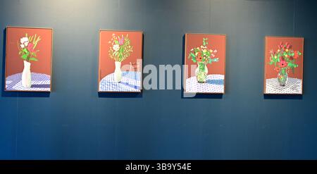 David Hockney, i Pad Paintings, venti fiori per il 2025 e alcuni quadri più grandi, Saltaire, West Yorkshire Foto Stock