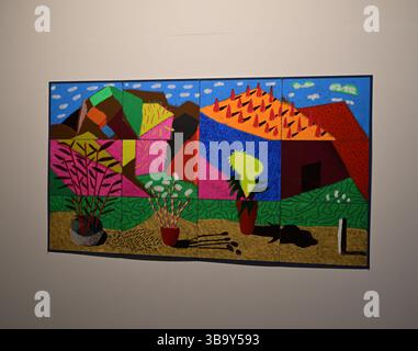 David Hockney, i Pad Paintings, venti fiori per il 2025 e alcuni quadri più grandi, Saltaire, West Yorkshire Foto Stock