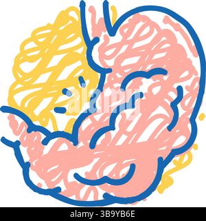 illustrazione a forma di doodle con l'icona del sintomo di gonfiore eccessivo di gas Illustrazione Vettoriale
