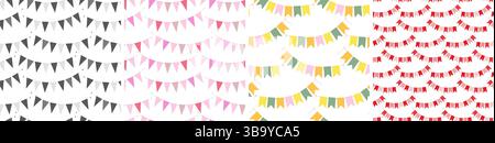 gagliato natalizio su corda senza cuciture motivo grigio monocromatico rosa, rosso e multicolore. Illustrazione vettoriale isolata sfondo schede tematiche avvolgimento, pubblicazione, banner promozionale Web, opuscolo Illustrazione Vettoriale