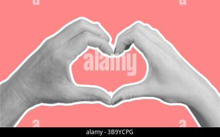 Mani che formano una forma di cuore, simboleggiano l'amore e la solidarietà. Tenero gesto di affetto tra uomo e donna, che rappresenta il romanticismo, il matrimonio e.. Foto Stock