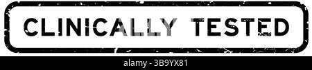 Sigillo in gomma quadrata per parola testato clinicamente nero grunge su sfondo bianco Illustrazione Vettoriale