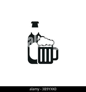 Icona bottiglia di birra e bicchiere Illustrazione Vettoriale