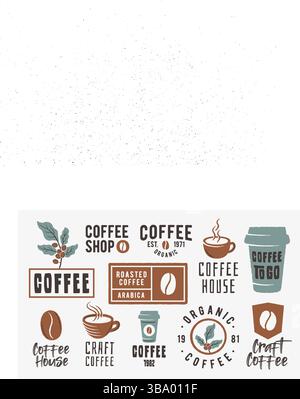 Coffee Shop e set con logo Craft Coffee Illustrazione Vettoriale