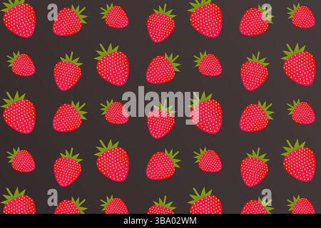 Sequenza di fragole senza interruzioni su sfondo scuro. Illustrazione vettoriale. Illustrazione Vettoriale