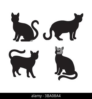 Sagome Cat Vector Set Black Feline Animal Clipart Illustrazione Vettoriale