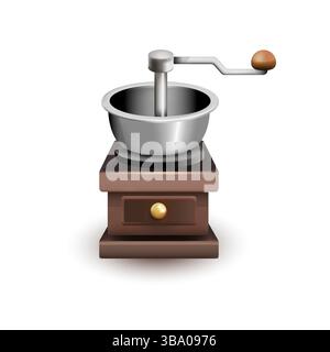 Icona realistica macchina da caffè manuale 3D. Illustrazione Vettoriale