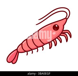 Carino disegno di gamberi a cartoni animati. Illustrazione grafica di clip vettoriali per gamberi da nuoto Kawaii. Illustrazione Vettoriale