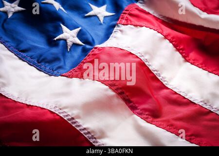 Primo piano bandiera americana, tiro in studio. Foto Stock