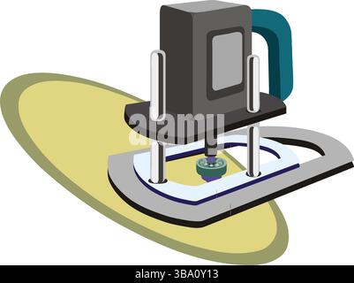 Un'illustrazione vettoriale astratta mostra una macchina perforatrice di precisione per carpenteria in stile cartoni animati Illustrazione Vettoriale