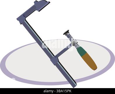 Un'illustrazione vettoriale astratta mostra uno strumento di serraggio per lavori di carpenteria in stile cartoni animati Illustrazione Vettoriale