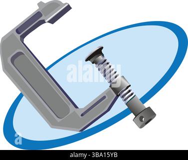 Un'illustrazione vettoriale astratta mostra uno strumento di serraggio per lavori di carpenteria in stile cartoni animati Illustrazione Vettoriale