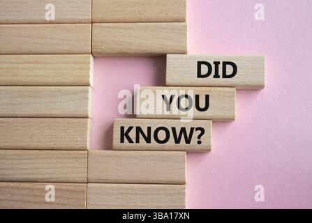 Conoscevi Symbol? Blocchi di legno con parole lo sapevate. Bellissimo sfondo rosa. Affari e conoscevi il concetto. Copia spazio. Foto Stock
