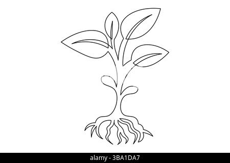 Disegno minimalista a una linea di illustrazione d'arte a parete botanica delle piante in vaso. Vettore Illustrazione Vettoriale