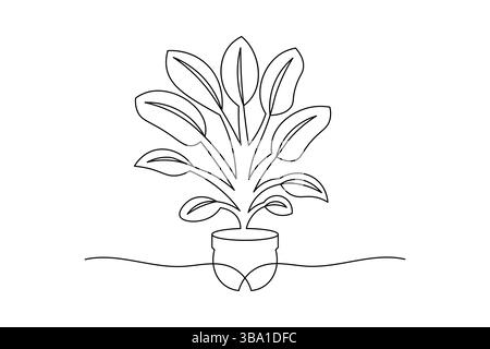 Disegno minimalista a una linea di illustrazione d'arte a parete botanica delle piante in vaso. Vettore Illustrazione Vettoriale