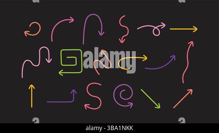 Set di frecce disegnate a mano con linee semplici. Frecce stile doodle. Collezione Simple Line. arte Illustrazione Vettoriale