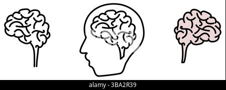 Cervello semplice - vista laterale - icona o segno illustrazione Foto Stock