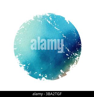Acquerello circolare blu. Forma astratta della mesh di sfocatura dell'acquerello di colore su sfondo bianco. Aura gradiente, bordino neon granulare con effetto sonoro vettoriale Illustrazione Vettoriale