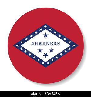 Bandiera dell'Arkansas. Icona del logo della bandiera circolare dell'Arkansas grafica vettoriale del computer. Illustrazione Vettoriale
