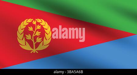 Bandiera dell'Eritrea. Illustrazione vettoriale digitale con proporzioni e colori ufficiali della bandiera dell'Eritrea. Bandiera ondulata. Bandiera a pieghe. Illustrazione Vettoriale