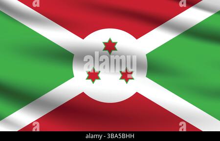 Bandiera del Burundi. Immagine vettoriale digitale con proporzioni e colori ufficiali del Burundi. Bandiera ondulata. Bandiera a pieghe. Illustrazione Vettoriale