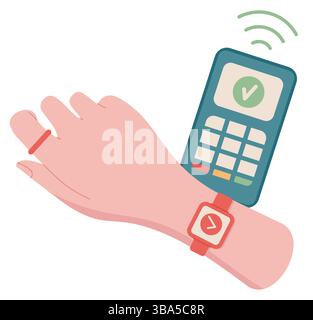 Adesivo di pagamento per smartwatch a mano femminile Illustrazione Vettoriale
