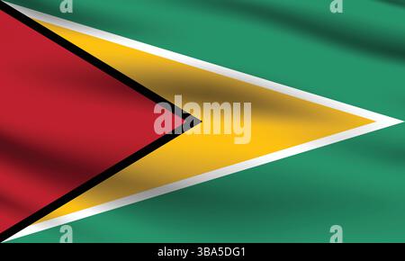 Bandiera della Guyana. Illustrazione vettoriale digitale con proporzioni e colori ufficiali della bandiera della Guyana. Bandiera ondulata. Bandiera a pieghe. Illustrazione Vettoriale