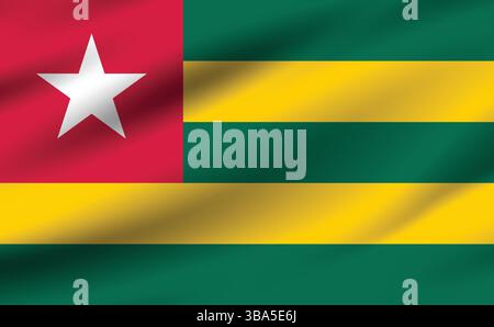 Bandiera del Togo. Immagine vettoriale digitale con proporzioni e colori ufficiali della bandiera Togo. Bandiera ondulata. Bandiera a pieghe. Illustrazione Vettoriale