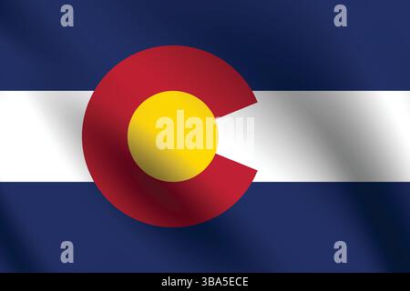 Bandiera del Colorado. Illustrazione vettoriale digitale con proporzioni e colori ufficiali della bandiera Colorado. Bandiera ondulata. Bandiera a pieghe. Illustrazione Vettoriale