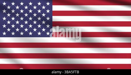 Bandiera degli Stati Uniti. Bandiera DEGLI STATI UNITI. Immagine vettoriale digitale con proporzioni e colori ufficiali della bandiera americana. Bandiera ondulata. Illustrazione Vettoriale