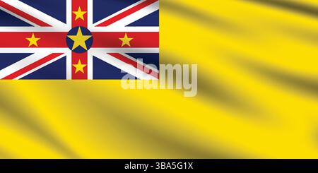 Bandiera di Niue. Immagine vettoriale digitale con proporzioni e colori ufficiali della bandiera Niue. Bandiera ondulata. Illustrazione Vettoriale