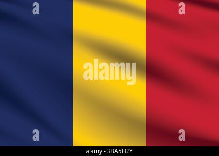 Bandiera del Ciad. Illustrazione vettoriale digitale con proporzioni e colori ufficiali della bandiera del Ciad. Bandiera ondulata. Illustrazione Vettoriale